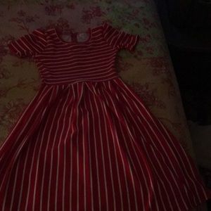 Red and white striped LuLaRoe dress
